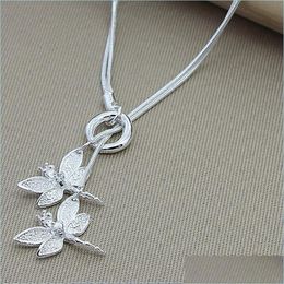 Pendant Necklaces 925 Sterling Sier Two Dragonfly Pendant Necklace For Women Snake Chain Wedding Engagement Jewelry 1214 T2 Drop Del Dhpfm