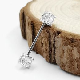 Körperschmuck, Brustwarzenring aus 925er-Sterlingsilber, vorne mit doppeltem CZ-Stab, Barbell, 18 G, 14/16 mm