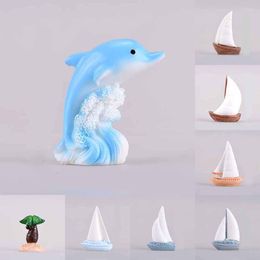 Decorative Figurines 1 PCs Beach Ocean Series Decorations Cute Sailing Yachts Lighthouse Dolphins Resin Craft For Aquarium Accessories