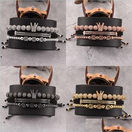 Charm Bracelets 3Pcs/Set Men Bracelet Jewellery Crown Charms Rame Beads Bracelets For Women Pseira Mascina Feminina Gift 100 R2 Drop D Dhd29