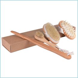 Bath Brushes Sponges Scrubbers Natural Boar Bristles Body Brush Exfoliating Back Set With Facial Dry Remove Dead Skin 3Pcs/Set Dr Dhneh