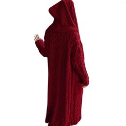 Women's Knits Fashionable Casual Knitted Long Outerwear With Hood Thick Cardigan Sweater Warm Comfortable For Women -WT