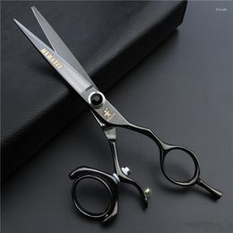 Black 6 Inch High Quality Hairdressing Scissors 360 Degree Rotating Handle Japan 440C Stainless Steel