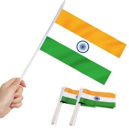 Banner Flags Banner Flags India Mini Flag Hand Held Small Miniature Indian On Stick Fade Resistant Vivid Colours 5X8 Inch With Solid P Dheca