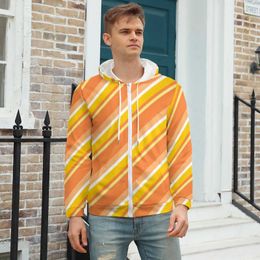 Men's Hoodies Sweatshirts Orange Line Print Diagonal Stripes Warm Polyer Cool Zip Up For Men Plus Size 5XL G221011