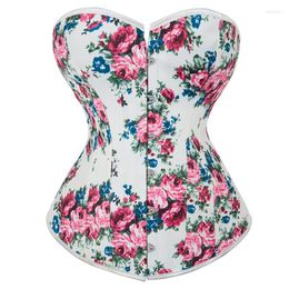 Bustiers & Corsets Rose Printing Sexy Waist Corset Women Steampunk Gothic Lingerie Trainer Body Shaper Slimming Bustier White