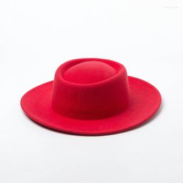 Berets Autumn And Winter Fashion Simple Ring Flat Woollen Top Hat Ladies Concave Shape Travel Felt