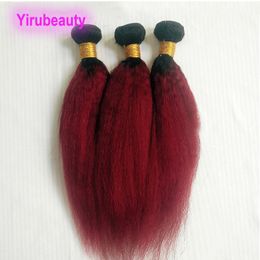 Brazilian Human Hair 1B/99J Kinky Straight 3 Bundles Double Wefts Two Tones Colour 8-34inch Peruvian Indian MalaysianYaki