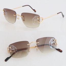 Designer print Lens Rimless Sunglasses Women Frame 03440 Luxury Large Square Men Design Sunglass Outdoor Traveling Mix Gift Paper Box Glasses Size 56-18-140