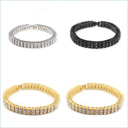 Link Chain Iced Out Chain Bracelet For Mens Hip Hop Diamond Tennis Bracelets Jewellery Gold Plating Double Row Rhinestone 303 N2 Drop Dhqcp