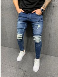 Erkekler Kot erkekler yüksek sokak renkli parça erkekler sıska fermuar denim delik yıkama vintage hip hop iş pantolonları ince elastik bel 3xl