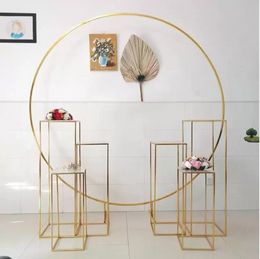 5pcs 7pcs Shiny Gold Wedding Decoration Outdoor Lawn Flower Plinths Table Aisle Iron Circle Birthday Party Arch Backdrops Balloon Sash Toys Crafts Floral b1013