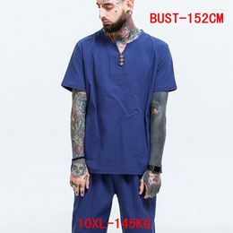Camisetas para hombres lino camiseta grande tamaño de algodón 7xl 8xl 9xl 10xl verano de manga corta de verano azul casual azul