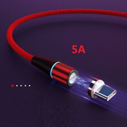 Para cabos de carregamento de Samsung Cabos de carregamento 3 em 1 magn￩tico 5A 1M de nylon LED Micro USB tipo C