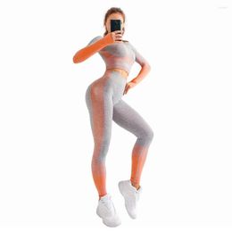 Active Sets High-waisted Seamless Fitness Leggings Hip Lift Sport Suit Tracksuit Casual Workout Clothes For Women Gradual Change Yoga Set