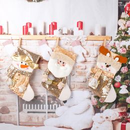 Christmas Decorations Products Stocking Gold Sequin Santa Snowman Deer Gift Bag Tree Decoration Pendant Charm