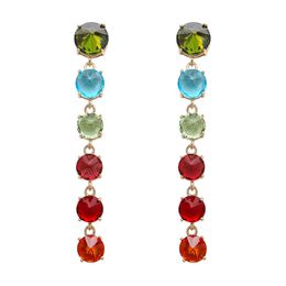 Multi-Color Crystal Rhinestone Tassel Dangle Earrings For Women Rainbow Copper Inlaid Zircon Long Earrings Trendy Jewellery