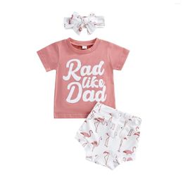 Clothing Sets Infant Baby Girls Shorts 3Pcs Set Short Sleeve T-shirt With Flamingo Print And Bowknot Hairband