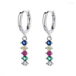 Hoop Earrings S925 Sterling Silver Colorful Crystal Small Clear CZ Geometric Circle Huggie For Women Wedding Jewelry