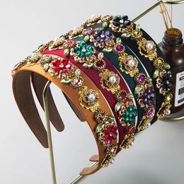 Luxury Baroque Stained Glass Diamond Hair Accessories Flower Headband Fashion Women Rhinestone Hairband Hair Hoop Girl Headwear