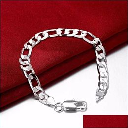 Link Chain 6M Flat Three One Mens 925 Sier Plate Charm Bracelet 19.5X0.6Cm Sterling Plated Jewelry Drop Delivery 2022 Bracelets Dhfuo