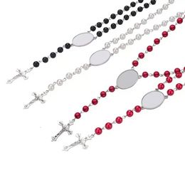 4 Colors Sublimation Necklace Heat Transfer Pendant Rosary Bead Necklace Cross Jesus Metal Pendants B1013