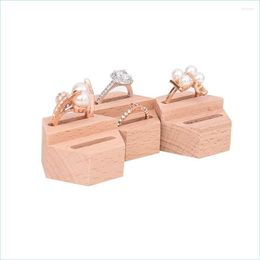 Jewelry Pouches Bags Jewelry Pouches Wooden Hexagon Ring Display Stand Couples Rings Storage Rack Holder Tray Organizer Handicrafts Dhknq