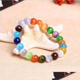 Beaded Strands Mticolor Cat Eye Bracelets Rainbow Reiki Healing Natural Stone For Women Men Fashion Jewelry Gift Chakra Bracelet Be Dhkej