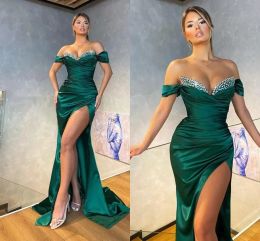 Dark Green Plus Size Arabic Aso Ebi Mermaid Evening Dresses Beaded Crystals Prom Formal Party Second Reception Birthday Gowns BC12761