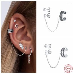 Backs Earrings Aide 925 Sterling Silver Vintage Bohemia Ethnic Style Chain Ear Cuffs Mismatched Clip For Women Bijoux Brincos Jewellery