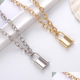 Pendant Necklaces Metal Lock Pendant Necklace Womens Mens Jewellery Necklaces Fashion Retro Plated Gold Sier Originality Chains Person Dhqz7
