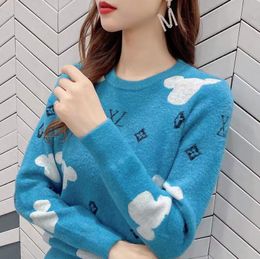 Women's sweaters Hip Hop for Designer Loose Knitted Pullover Cat Cheque Print Green Casual Chic puff Dress Tops