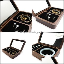 Jewelry Pouches Bags Jewelry Pouches Bags Retro Black Walnut Box Organizer Personalised Name Date Handmade Storage Earring Holder G Dhcoa