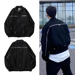 Mens Designer Jackets Zipper Up Back Black Baseball Collar Streetwear Pockets Fleece Hip Hop Varsity Outerwear Tops Bomber Coats