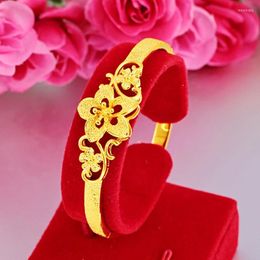 Bracelets Luxury 24K Yellow Gold Flower Blooming Bracelet For Women Bride Sand Lotus Wedding Birthday Jewellery Gifts