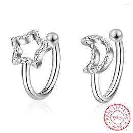 Backs Earrings LEKANI Silver 925 Jewellery Star And Moon Hoop For Women Sterling Anti-allergy Fine Gifts BSE289