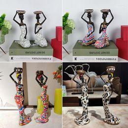 Candle Holders African Statues Candlestick Resin Figurines Retro Holder Interior Home Decoration Crafts Luxury Center Table Ornaments