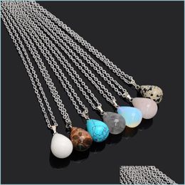 Pendant Necklaces Women Pendants Necklace Sier Chain Stainless Steel Jewellery Natural Stone Pendant Statement Necklaces Rose Quartz H Dhmlb