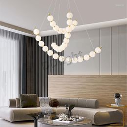 Chandeliers 2022 Modern Magic Bean LED Ceiling All Copper White Ball Lustres Hanging Light Home Decor Suspension Fixtures