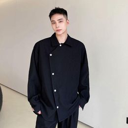 Men's Casual Shirts 2022 Oblique Placket Design Men Long Sleeve Loose Shirt Male Korean Japan Streetwear White Black Tops