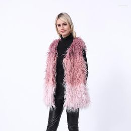 Women's Fur 2022 Winter Imitation Coat Female Medium Long Grass Vest Furry Colour Stitching Girl