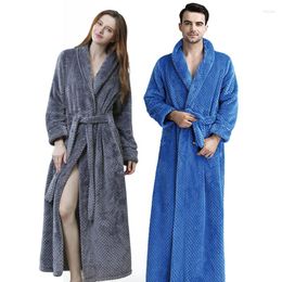 Women's Sleepwear Women Winter Extra Long Knitted Dobby Flannel Coral Fleece Bathrobe Bridesmaid Kimono Bath Robe Lovers Thick Warm Dressing