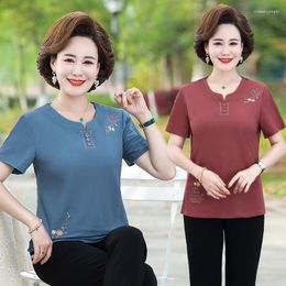 Women's T Shirts Korean Fashion Women Button T-Shirt Elegant Cotton Tops Woman Red Blue Tee Femme Blusas Mujer De Moda