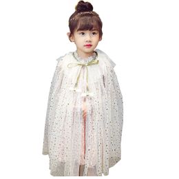 Princess Party Dress Up Cloaks Shawls for Little Girls Summer Blue Pink White Colorful Sequins Tulle Cape Halloween Christmas Birthday Costumes