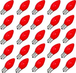 25 Pack C7 Christmas Replacement LED Bulbs Transparent Red Light Xmas Lights for Outdoor Patio String Lights C7/E12 Candelabra Base 5 Watt