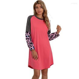 Casual Dresses Autumn Spring Large Size Women's Loose Dress Fashion Patchwork Leopard Long Sleeve Mini Elegant Vestidos Robe