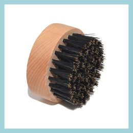 Bath Brushes Sponges Scrubbers Small Round Beard Brush For Men Portable Pocket Boar Bristles Beech Moustache Brushes Factory Dire Dhtfw