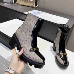 Classic Designer Women Blondie Ankle Boot Fashion Double G Heel Booties Sexy Luxury Leather Winter Mid-Heel Platform Boots Woman DFDD