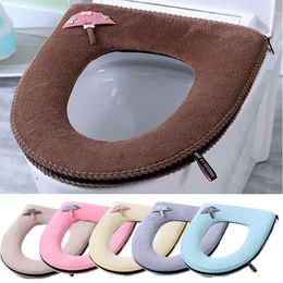 Toilet Seat Covers 6 Colours Winter Warm Cover Closestool Mat Washable Bathroom Accessories Flannel Soft O-shape Pad Bidet