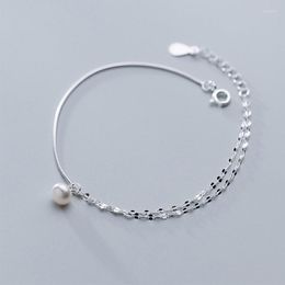 Anklets Double Layer 925 Sterling Silver For Women Girl Charm Barefoot Pearl Ankle Chain Leg Bracelet Femme Beach Foot Jewellery